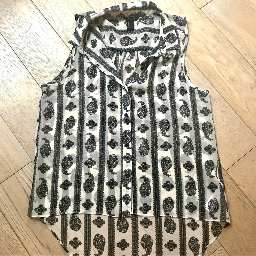 Paisley Print Button Down Sleeveless Blouse